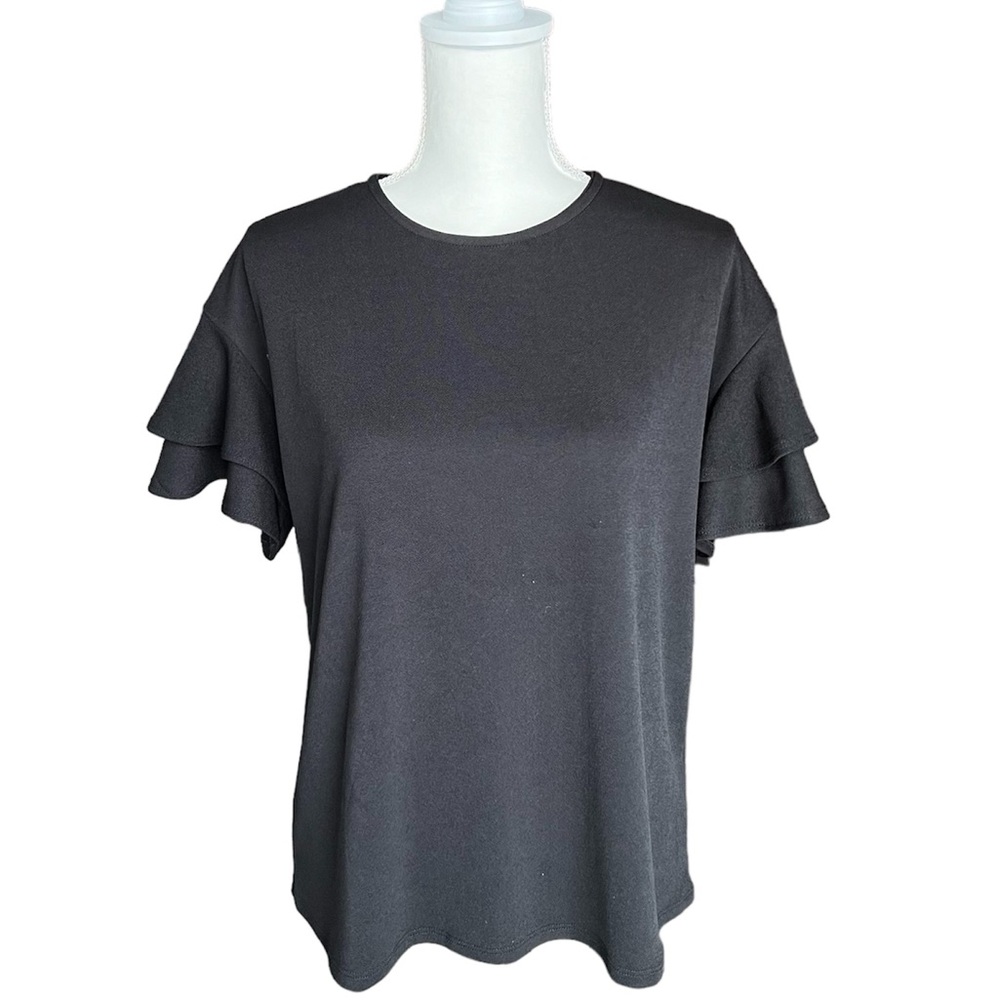 Faith & Joy Black Ruffle Sleeve Keyhole Blouse Size Medium